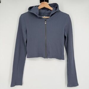 Hollister Cropped Waffle‎ Thermal Full Zip Hoodie Jacket XS